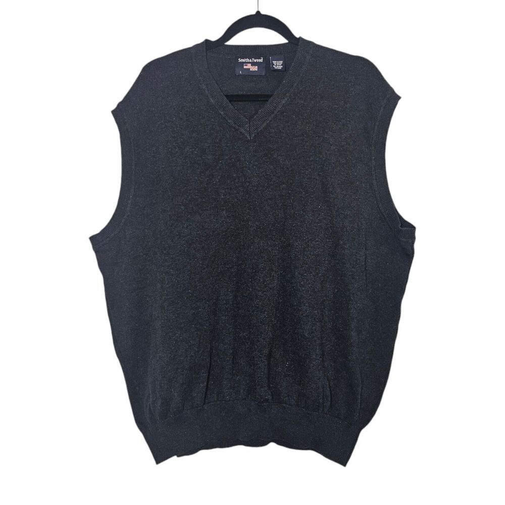 Smith & Tweed Men's Large Gray Cotton V-Neck Sweater Vest Speckled‎ Knit Preppy